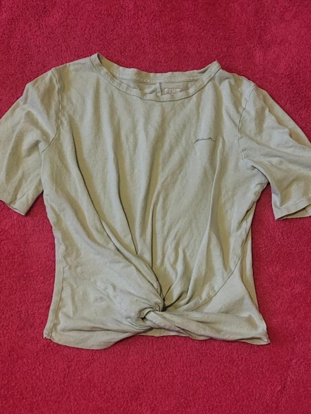 PINK Victoria's Secret Sage Green Short Sleeve Knot Front Tee